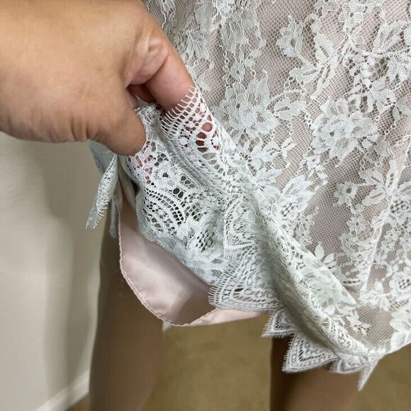 Victoria Secret Slip Dress Small Lace Teal Sheer Chemise Coquette Whimsical - Picture 3 of 10